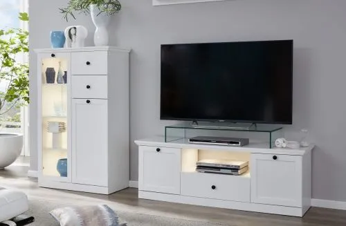 Wohnwand Baxter | weiß | Landhausstil | 2-teilig | LED Beleuchtung 2