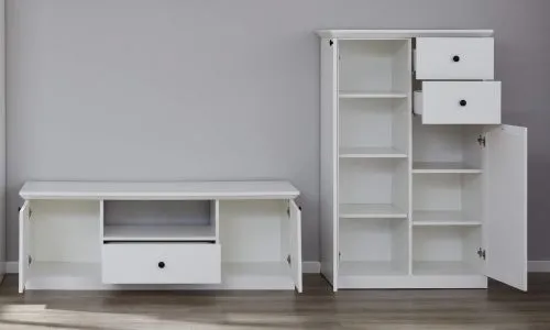 Wohnwand Baxter | weiß | Landhausstil | 2-teilig | LED Beleuchtung 2