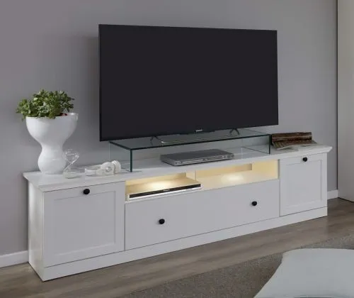 Wohnwand Baxter | weiß | Landhausstil | 3-teilig | LED Beleuchtung