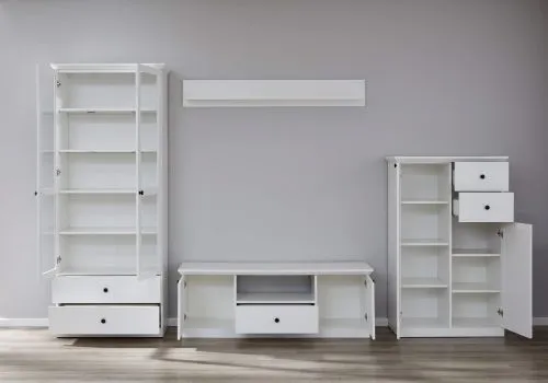 Wohnwand Baxter | weiß | Landhausstil | 4-teilig | LED Beleuchtung 1