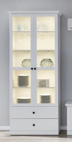 Wohnwand Baxter | weiß | Landhausstil | 4-teilig | LED Beleuchtung 5