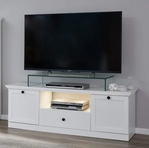 Wohnwand Baxter | weiß | Landhausstil | 4-teilig | LED Beleuchtung 6