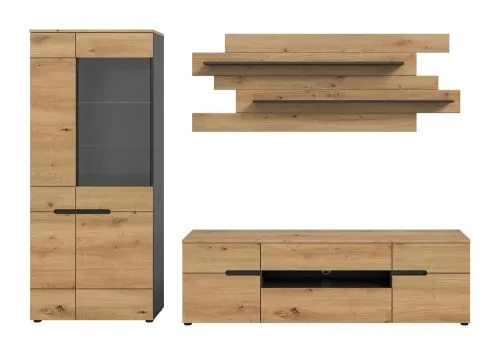 Wohnwand Canu 1 | 3-teilig | Artisan / Basalt Grau mit 2er Set Unterbauspot