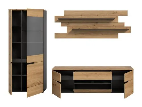 Wohnwand Canu 1 | 3-teilig | Artisan / Basalt Grau mit 2er Set Unterbauspot