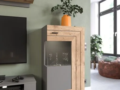 Wohnwand Freno | grau matt / Nox Oak | 4-teilig | LED Beleuchtung 2