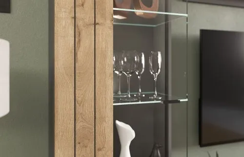 Wohnwand Freno | grau matt / Nox Oak | 4-teilig | LED Beleuchtung 6