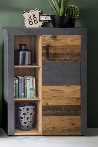 Wohnwand Indy | Old Used Wood / Matera grau | 4-teilig | Shabby Look | LED Beleuchung