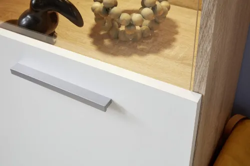 Wohnwand Logo | weiß / Eiche sägerau | 3-teilig | LED Beleuchtung 1
