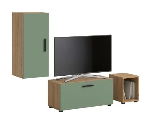 Wohnwand The One | 3-teilig | Artisan Oak / Smoke Green