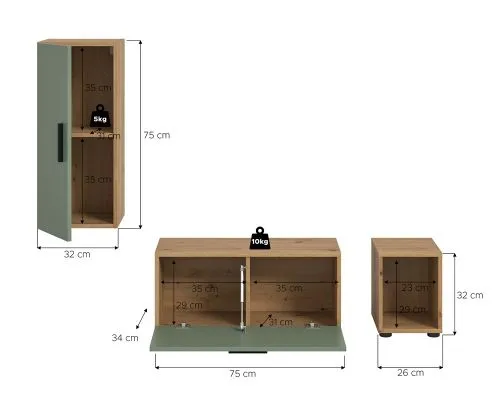 Wohnwand The One | 3-teilig | Artisan Oak / Smoke Green