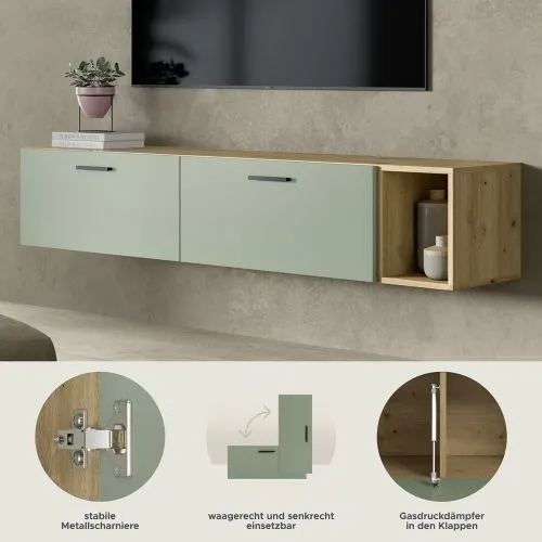 Wohnwand The One | 3-teilig | Artisan Oak / Smoke Green ohne
