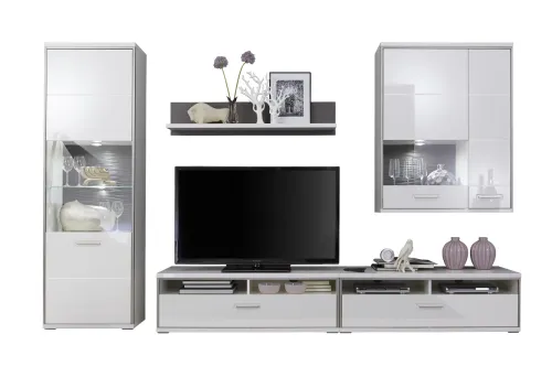 Wohnwand Trento 4 | weiß Hochglanz | 5-teilig | LED Beleuchtung 1