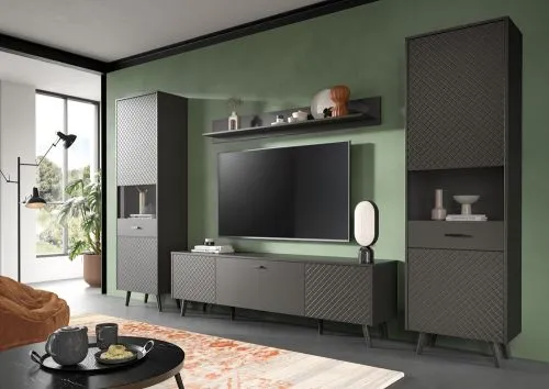 Wohnwand Wohnkombination Linea | 4-teilig | grau