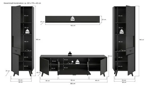 Wohnwand Wohnkombination Linea | 4-teilig | grau