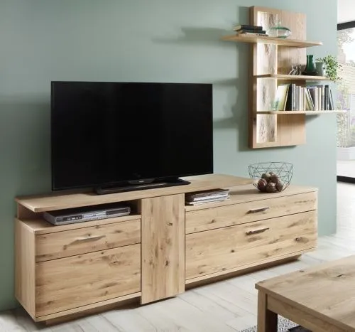 Wohnwand Wohnkombination Santori | Eiche Bianco | 2-teilig | LED Beleuchtung