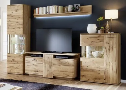 Wohnwand Wohnkombination Santori | Eiche Bianco | 4-teilig | LED 2